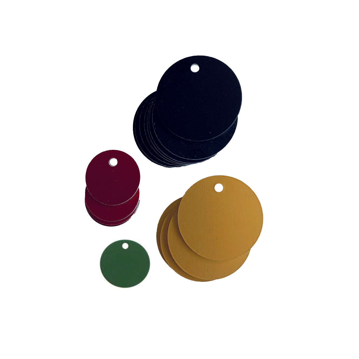 Kennzeichnungsmarken blanko, eloxiertes Alumiunium 1,0 mm, D = 30 mm, gold, mit Lochung