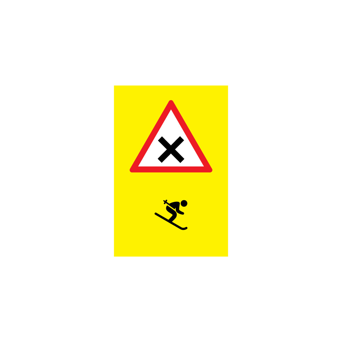 SKUS Gefahrensignal, 1.0009, fluoreszierend gelb, Logo Kreuzung/Skifahrer, 40/60 cm, Alu Composite 3 mm