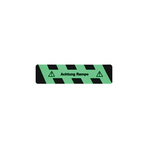 m2-Antirutschbelag Nachleuchtend SG mit Text, "Achtung Rampe" Streifen 150x610mm