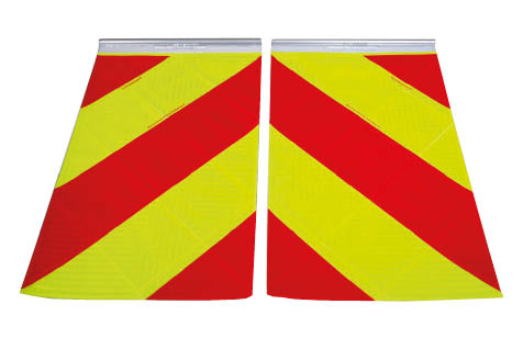 Warnflaggen, für Hubladebühnen, fluorgelb-rot, R2, 1 x linksweisend und 1 rechtsweisend, 250 x 400 mm
