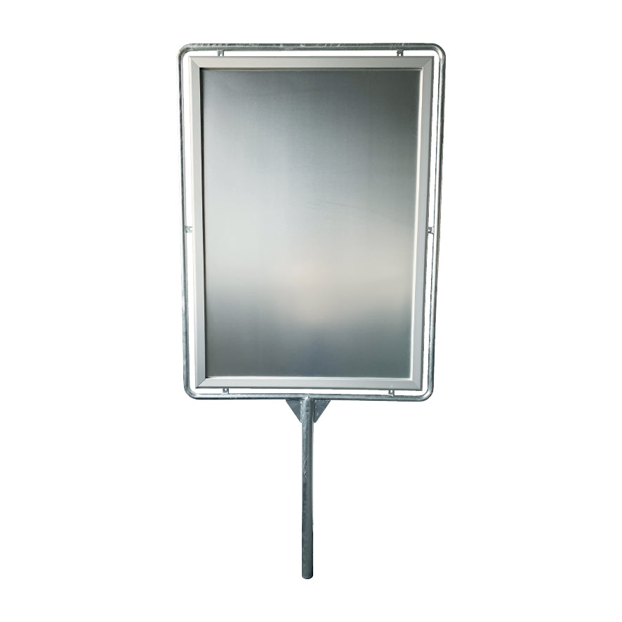 Plakatständer mit Klapprahmen, doppelseitig, Standrohr ø 1", Format: 980 x 1355 mm, für Weltformat F4 895 x 1280 mm, mit Schutzfolie, 20 kg